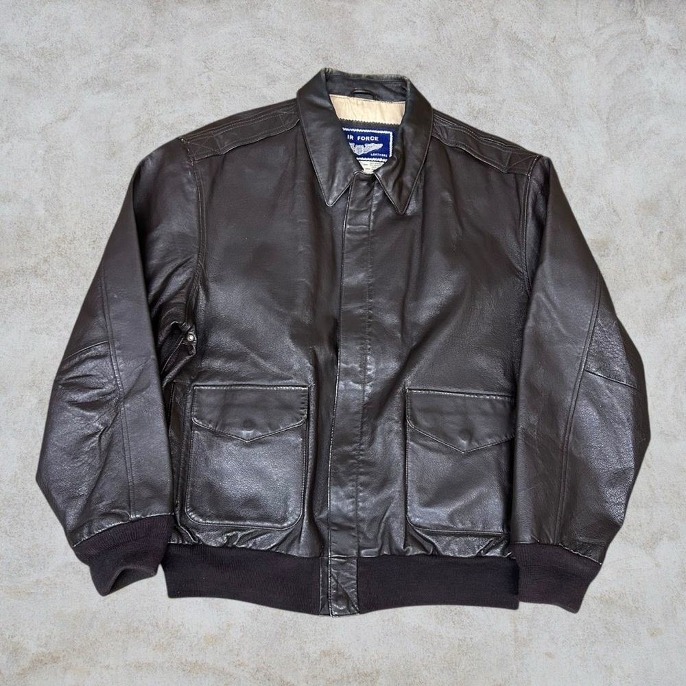 US Air Force Leather Jacket Mens Large Tall Brown A-2 Flight‎ Military Coat VTG